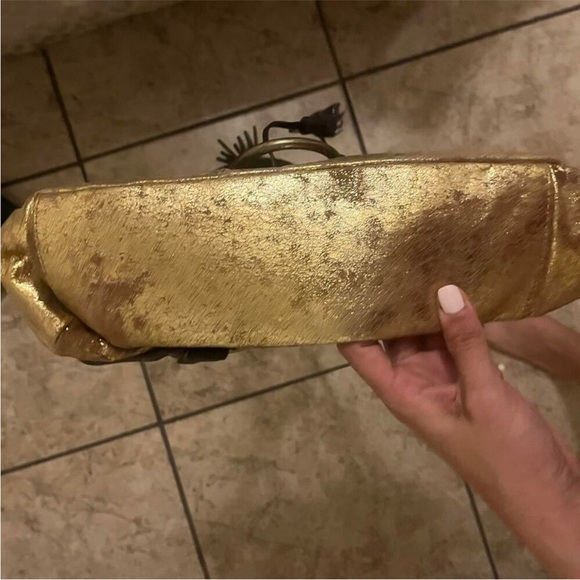 VINTAGE GIANNI BINI GOLD LEATHER BOHO SHOULDER BAG - Picture 5 of 5